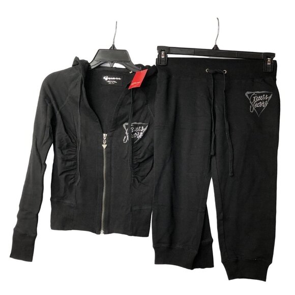 GUESS FULLZIP HOODED TOP & CAPRI Sweat PANTS SET XSM NWT - Picture 4 of 9